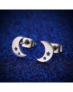 Women Simple Style Moon Stainless Steel No Inlaid Ear Studs Hollow Out Stainless Steel Earrings