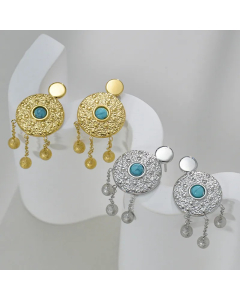 Vintage Style Tassel Eye Stainless Steel Earrings Plating Feel Turquoise Stainless Steel Earrings
