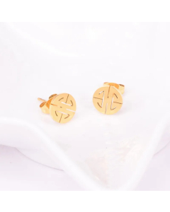 Chinoiserie Round Titanium Steel Ear Studs Plating Stainless Steel Earrings