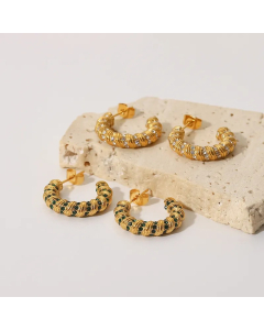 Fashion Circle Stainless Steel Ear Studs Gold Plated Zircon Stainless Steel Earrings
