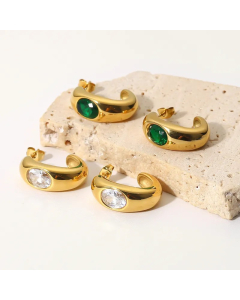 Fashion Geometric Stainless Steel Ear Studs Gold Plated Zircon Stainless Steel Earrings