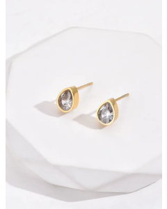Simple Style Water Droplets Mixed Materials Ear Studs Plating Inlay Artificial Diamond Stainless Steel Earrings