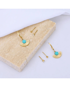 Fashion Geometric Stainless Steel Inlay Turquoise Rhinestone Earrings Ear Studs