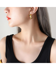 Simple Style C Shape Titanium Steel Ear Studs Inlay Rhinestone Stainless Steel Earrings