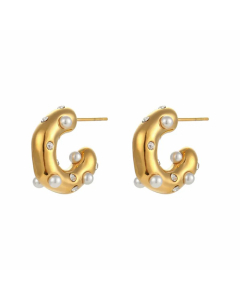 Fashion C Shape Stainless Steel Ear Studs Gold Plated Pearl Stainless Steel Earrings