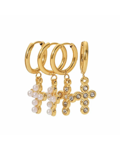 Fashion Cross Stainless Steel Earrings Inlay Artificial Pearls Zircon Stainless Steel Earrings