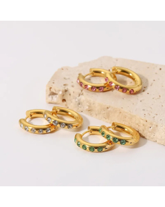 Simple Style Circle Stainless Steel Earrings Plating Zircon Stainless Steel Earrings