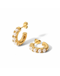Retro C Shape Stainless Steel Earrings Inlay Pearl Stainless Steel Earrings