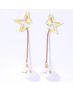 Simple Style Star Stainless Steel Drop Earrings Plating Inlay Artificial Pearl Stainless Steel Earrings