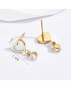 Sweet Heart Shape Stainless Steel Earrings Inlay Zircon Stainless Steel Earrings 1 Pair