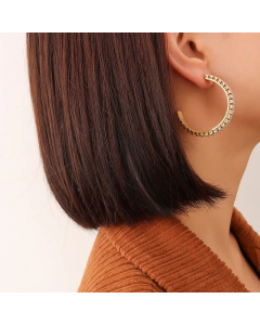 Retro C Shape Titanium Steel Earrings Inlay Zircon Stainless Steel Earrings