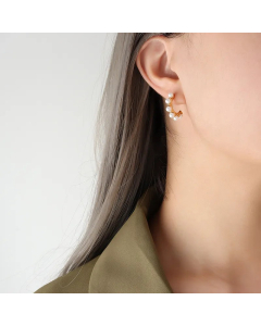 Fashion C Shape Titanium Steel Earrings Inlay Pearl Stainless Steel Earrings