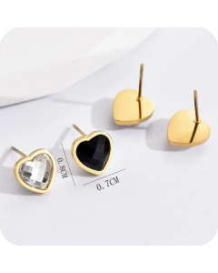 Fashion Heart Shape Stainless Steel Ear Studs Inlay Zircon Stainless Steel Earrings 1 Set