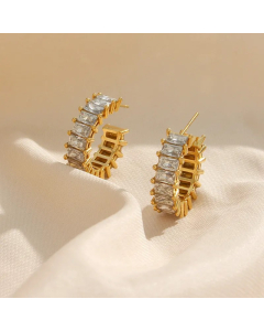 Luxurious C Shape Stainless Steel Earrings Plating Zircon Stainless Steel Earrings