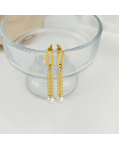 Elegant Leaf Stainless Steel Earrings Plating Artificial Pearls Stainless Steel Earrings