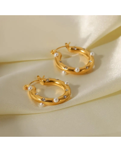 Vintage Style Round Stainless Steel Hoop Earrings Plating Pearl Stainless Steel Earrings