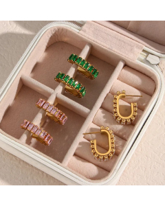 Fashion C Shape Stainless Steel Earrings Plating Zircon Stainless Steel Earrings
