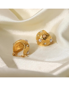 Retro Geometric Stainless Steel Earrings Inlay Pearl Stainless Steel Earrings
