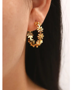 Fashion Flower Stainless Steel Earrings Gold Plated Stainless Steel Earrings
