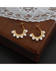 Vintage Style Pearl Titanium Steel Earrings Pearl Plating Metal Stainless Steel Earrings