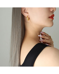 Fashion C Shape Titanium Steel Earrings Inlay Zircon Stainless Steel Earrings