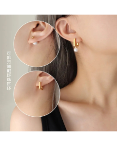 French Style Square Titanium Steel Drop Earrings Inlay Artificial Pearls Stainless Steel Earrings