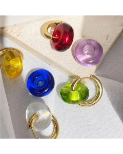 Simple Style Round Stainless Steel Hoop Earrings Plating Acrylic Stainless Steel Earrings 1 Pair