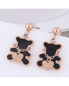 Simple Style Animal Heart Shape Titanium Steel Drop Earrings Little Bear Resin Stainless Steel Earrings 1 Pair