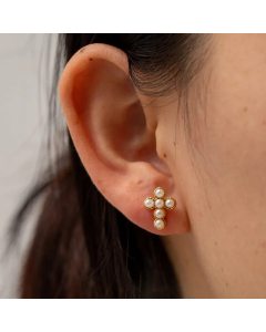 Fashion Cross Stainless Steel Earrings Plating Pearl Zircon Stainless Steel Earrings