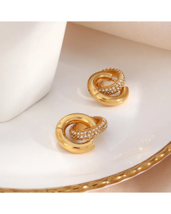 Fashion Geometric Round Stainless Steel Earrings Splicing Zircon Stainless Steel Earrings