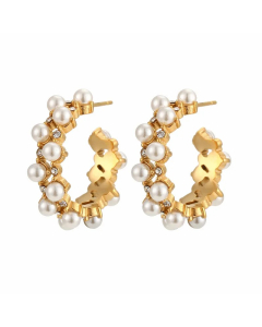 Elegant C Shape Stainless Steel Earrings Inlay Artificial Pearls Zircon Stainless Steel Earrings