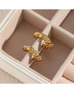 Fashion C Shape Spiral Stripe Stainless Steel Earrings Inlay Zircon Stainless Steel Earrings