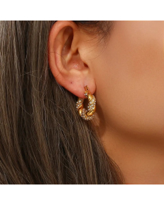 Retro Geometric Spiral Stripe Stainless Steel Earrings Inlay Zircon Stainless Steel Earrings