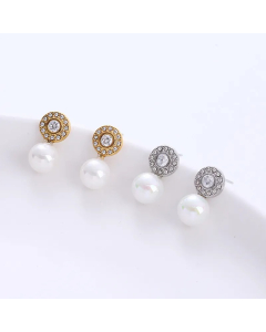 Elegant Round Titanium Steel Earrings Inlay Artificial Pearls Zircon Stainless Steel Earrings
