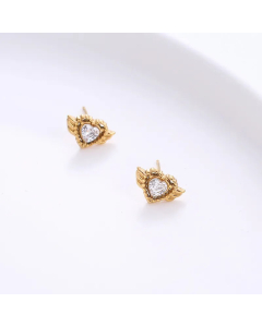 Fashion Heart Shape Wings Titanium Steel Earrings Inlaid Zircon Stainless Steel Earrings