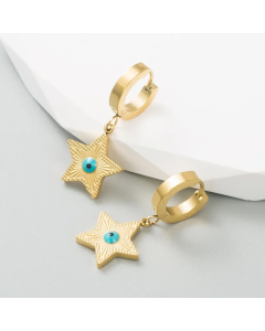 Fashion Pentagram Sun Titanium Steel Earrings Stoving Varnish Plating Artificial Gemstones Stainless Steel Earrings