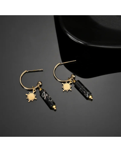 Retro Geometric Stainless Steel Drop Earrings Plating Natural Stone Stainless Steel Earrings