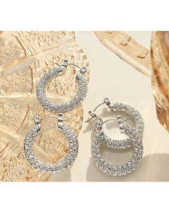 Retro Round Titanium Steel Earrings Plating Rhinestones Stainless Steel Earrings 1 Pair