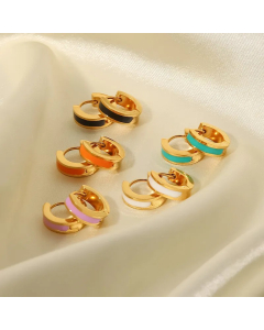 Fashion Round Stainless Steel Earrings Enamel Gold Plated Stainless Steel Earrings
