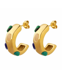 Retro C Shape Titanium Steel Earrings Inlay Natural Stone Stainless Steel Earrings 1 Pair