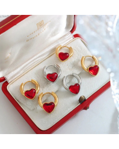 Fashion Heart Shape Titanium Steel Earrings Inlay Artificial Gemstones Stainless Steel Earrings_colorza_1