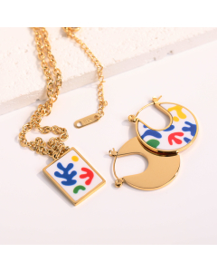 Stainless Steel Earrings Set With Retro Abstract Square Pendant CA7810105