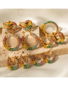 Wholesale Fine Jewelry High Quality Gold Plated Earrings With Colorful Full Diamond Stainless Steel Earrings 