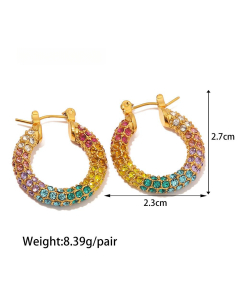 Wholesale Fine Jewelry High Quality Gold Plated Earrings With Colorful Full Diamond Stainless Steel Earrings 