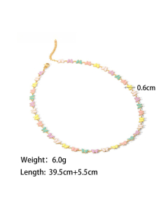 Women's 18k Gold Plated Stainless Steel Drop Oil Bracelet Colored Enamel Butterfly Choker Chain Necklace