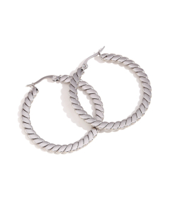 Steel Color Twist Plated 18K Gold Flat Braided Circle Stainless Steel Earrings 