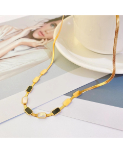 Stainless Steel Flat Snake Bone Chain With Shell Square Pendant Necklace CA7810128