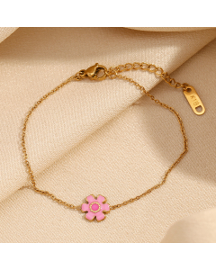Wholesale Stainless Steel Bracelet Pink Flower Dripping Oil Bracelet