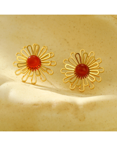 Sweet Flower Earrings Plated 18K Gold Stainless Steel Earrings 
