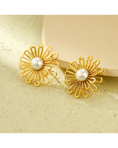 French Style Flower Earrings Plated 18K Gold Stainless Steel Earrings 